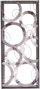 Adeco contemporary Wall Sculpture Decorative Hanging Art Aesthetic, Metal Abstract Floating Circles and Rectangle Frame, Great for Home Family room, bed room, Kitchen, home office - 32x14 Inches